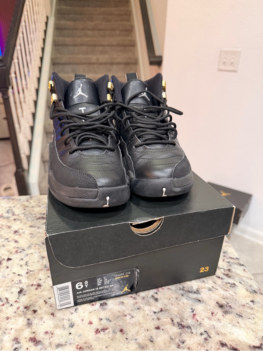 Jordan Black and Gold Shoe Box Label — Air Jordan 12 Retro